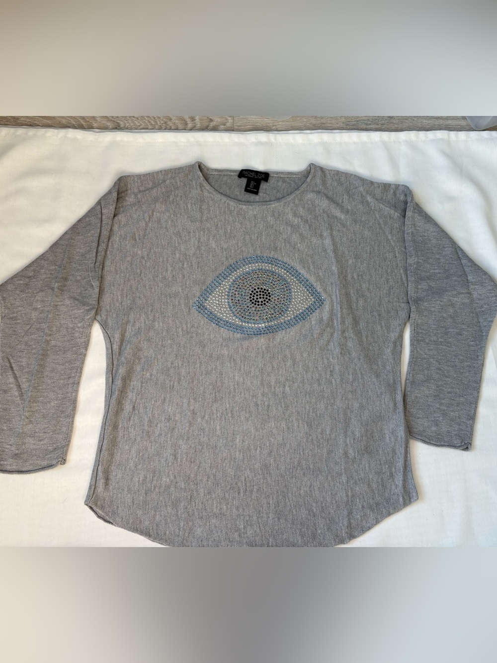 Rachel Zoe Gray Rhinestone Eye Sweatshirt
